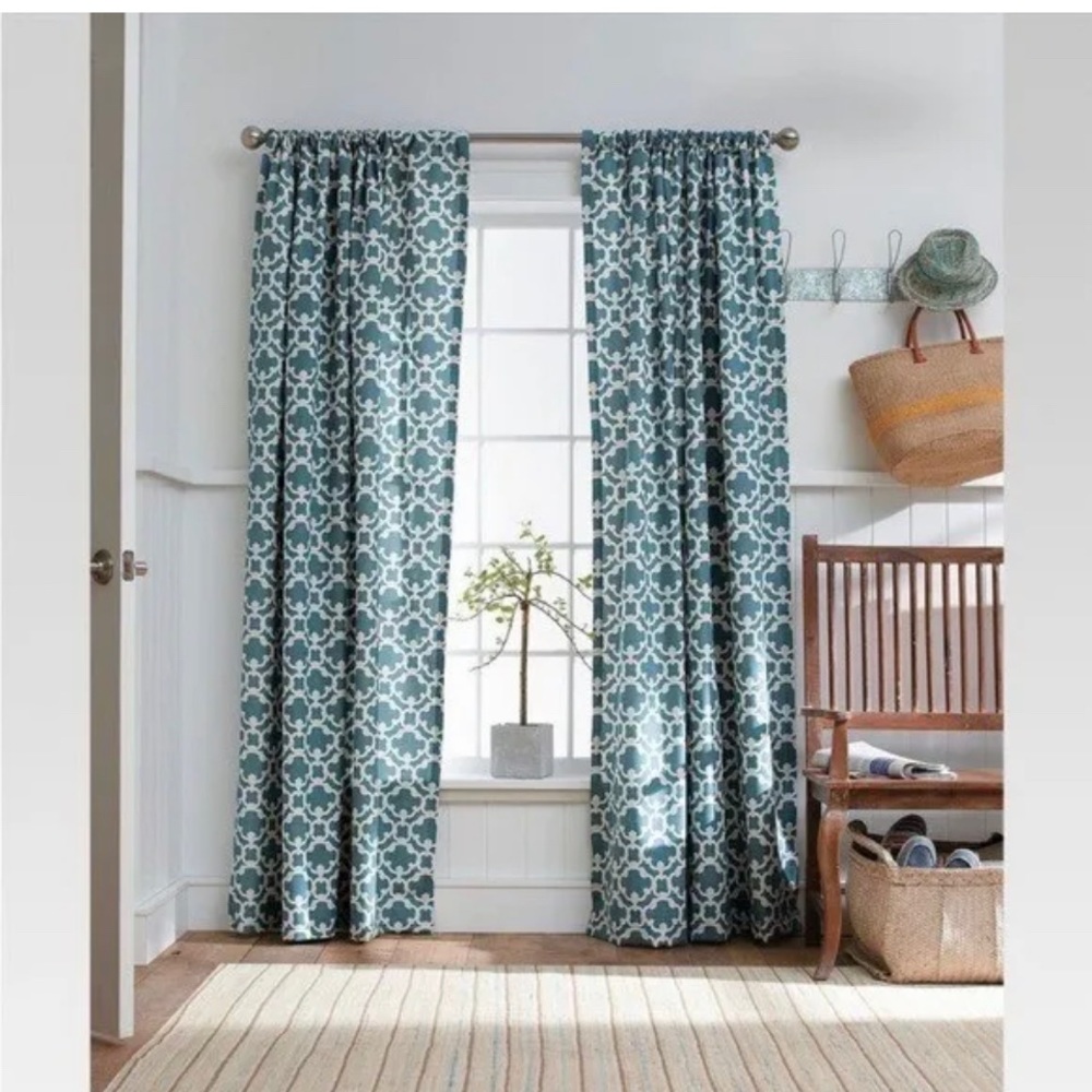 Set of 2 Threshold Farrah Fretwork Curtain Panels-Blue